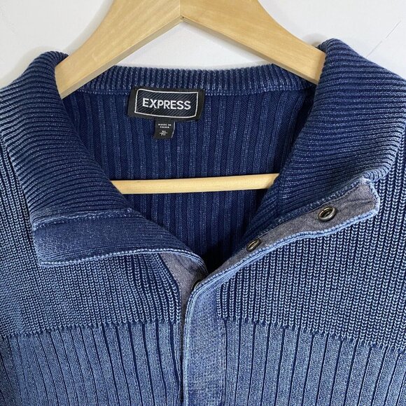 Express distressed henley sweater ribbed blue long sleeves 90's retro men XL - Picture 4 of 7